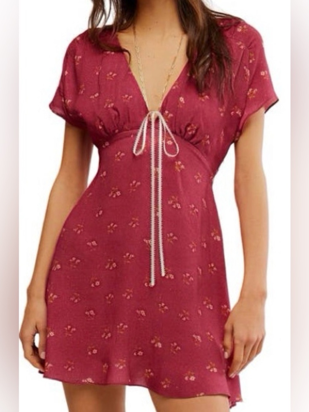 NWT Free People Everyone's Favorite Mini Dress in Color: Earth Red Combo
